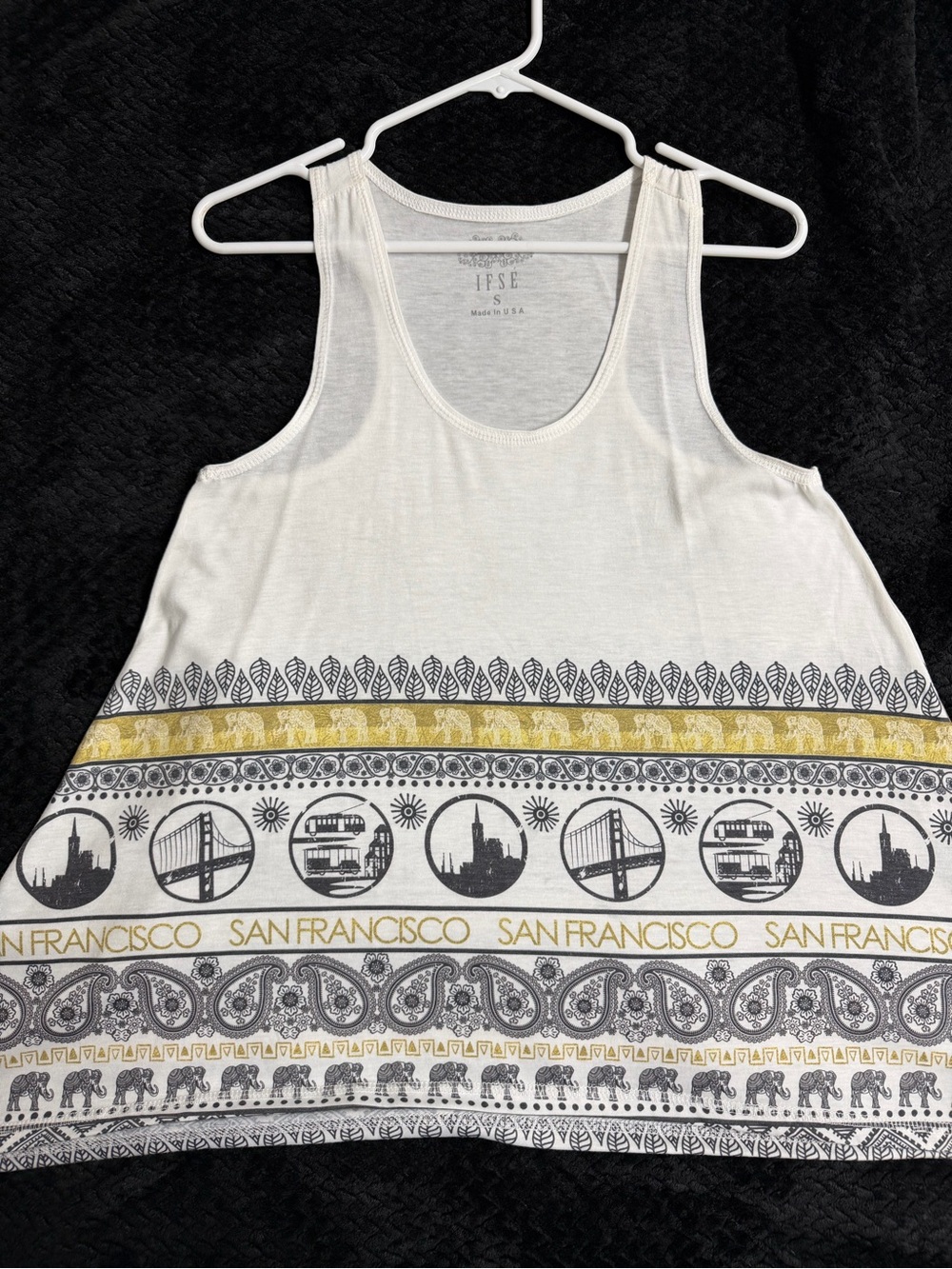 White Tank Top with Black and Gold San Francisco Motif - Picture 5 of 5